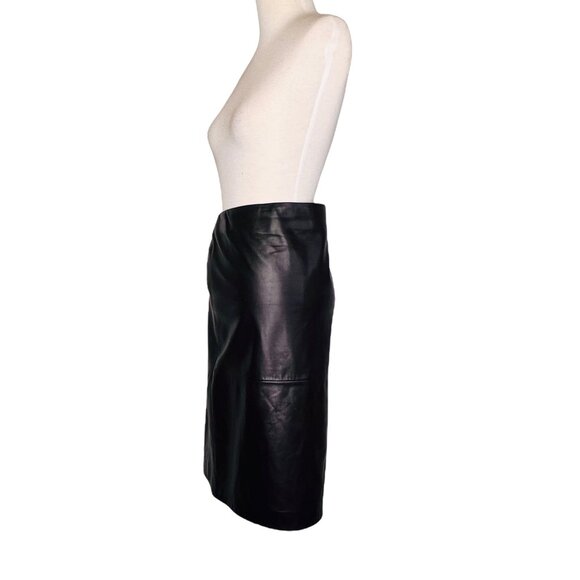Dana Buchman For Neiman Marcus 100% Leather A-Line Skirt Black Womens Size 8 - Picture 2 of 6